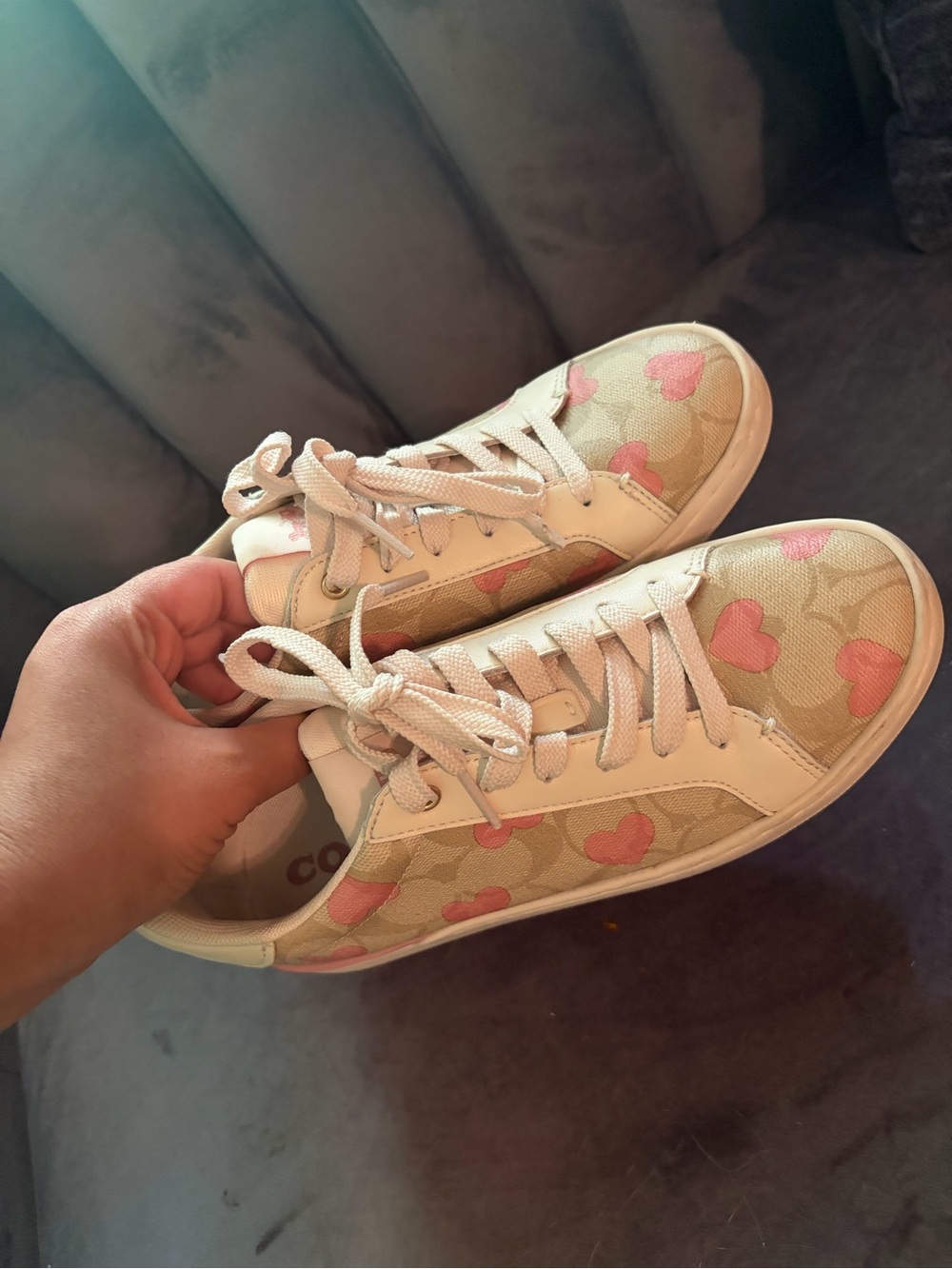 Coach Heart-Print Sneakers - Pink & khaki signature